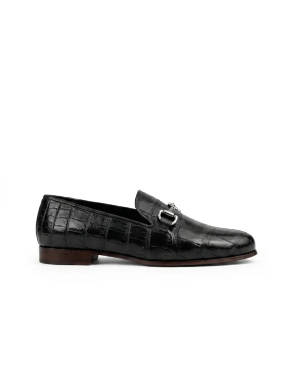 Black Valdoro Alligator Loafers, side profile