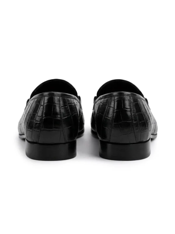Black Valdoro Alligator Loafers, rear view