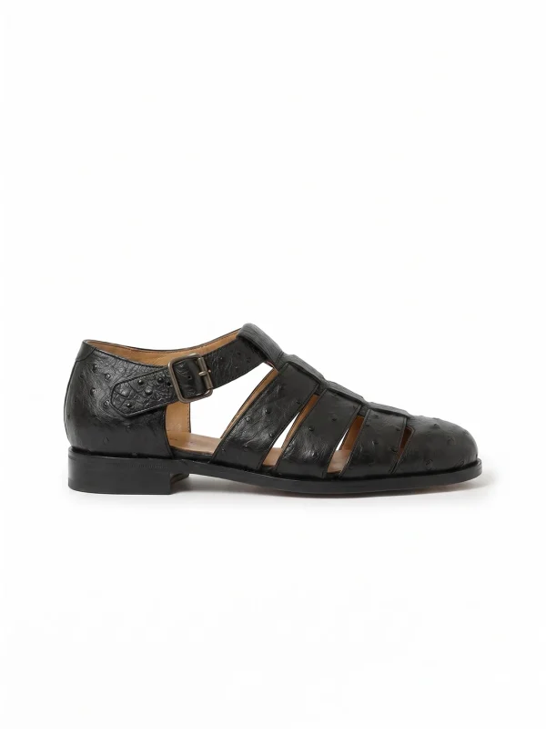 Black Valdovino Ostrich Sandals, side profile