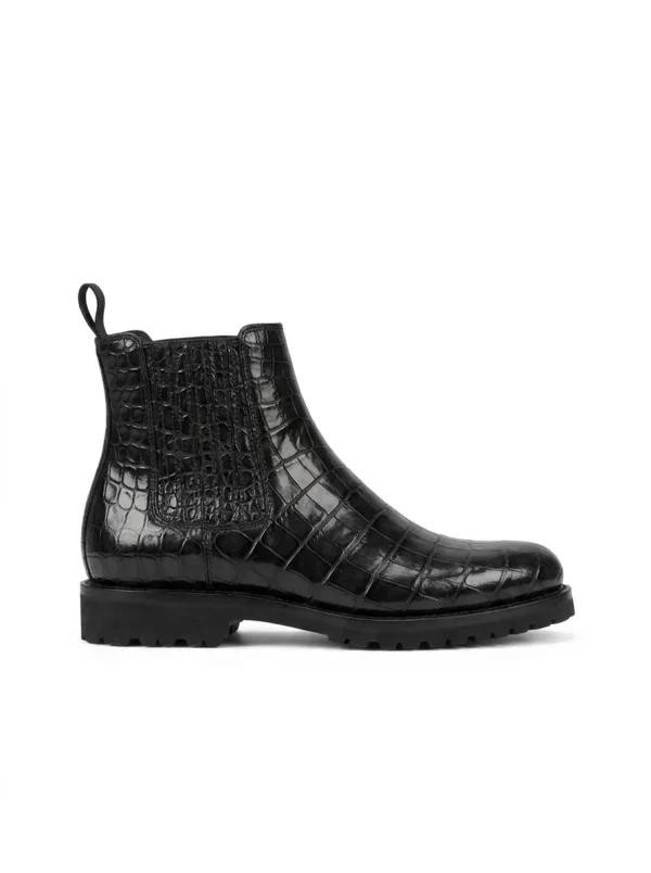 Black Valentino Alligator Chelsea Boots, side profile