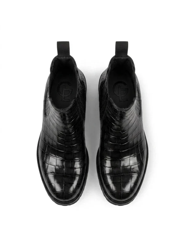Black Valentino Alligator Chelsea Boots, top view