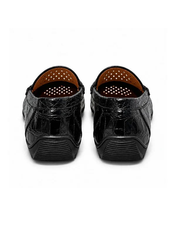 Black Valentino Alligator Slip-On Loafers, rear view