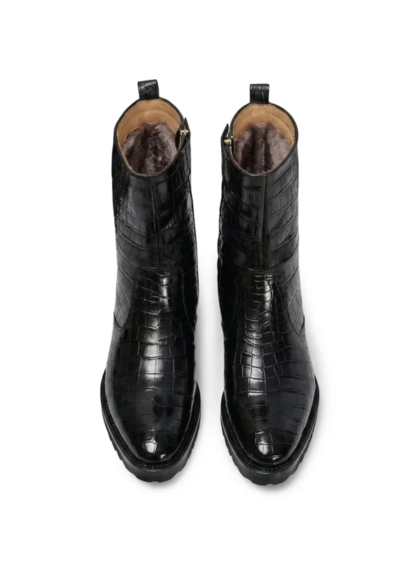 Black Vittorio Crocodile Mid-Calf Boots, top view