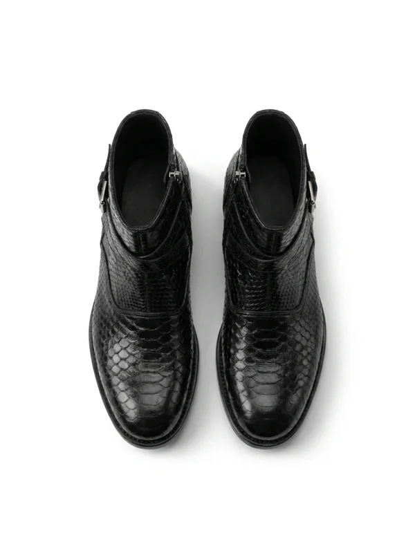 Black Vittoriosa Python Ankle Boots, top view