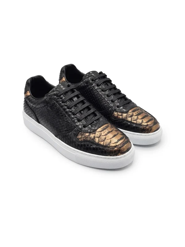 black with bronze Montferrat Python Sneakers, three-quarter view