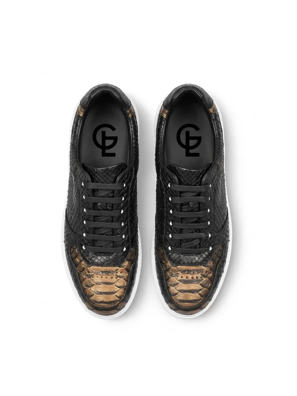 black with bronze Montferrat Python Sneakers, top view