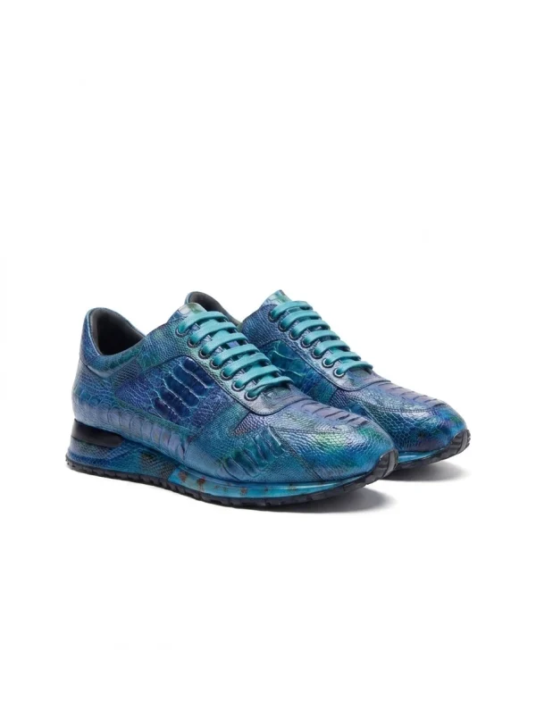 Blue Aristano Ostrich Sneakers, three-quarter view