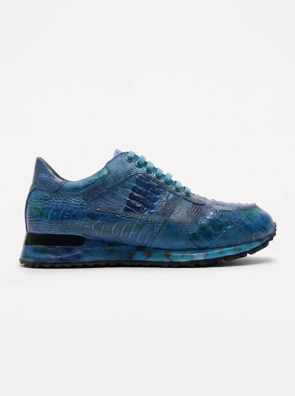 Blue Aristano Ostrich Sneakers, side profile
