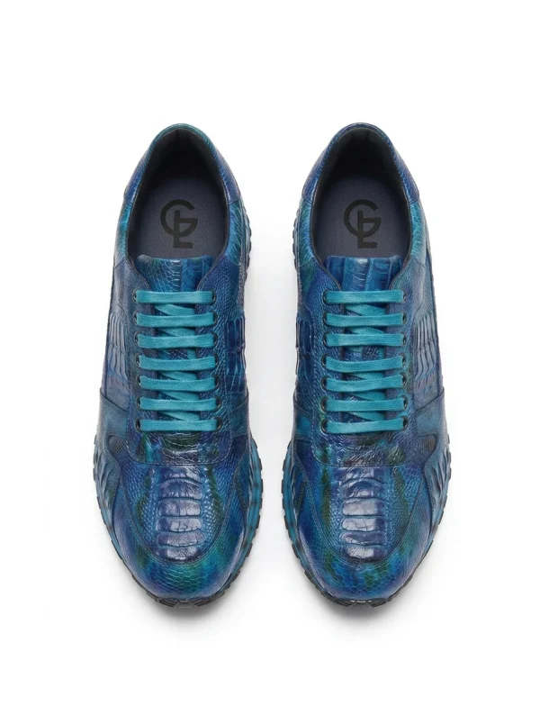 Blue Aristano Ostrich Sneakers, top view