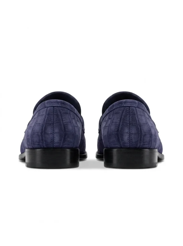 Blue Aristano Suede Crocodile Loafers, rear view
