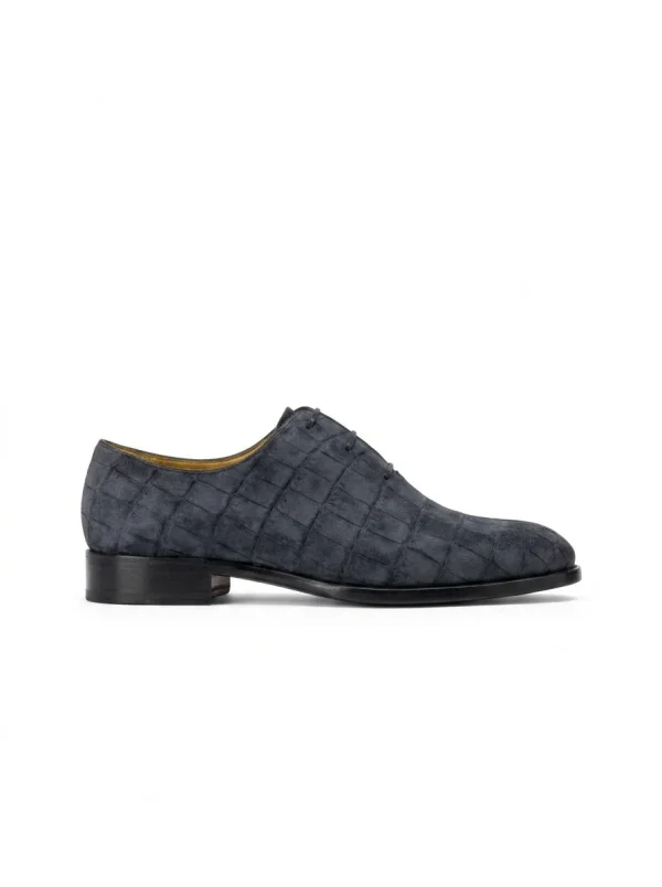Blue Cortesi Nubuck Alligator Oxford Shoes, side profile