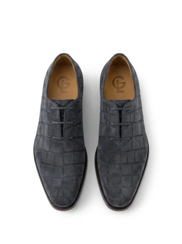 Blue Cortesi Nubuck Alligator Oxford Shoes, top view
