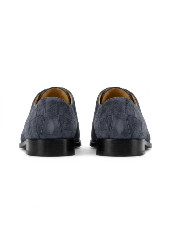 Blue Cortesi Nubuck Alligator Oxford Shoes, rear view