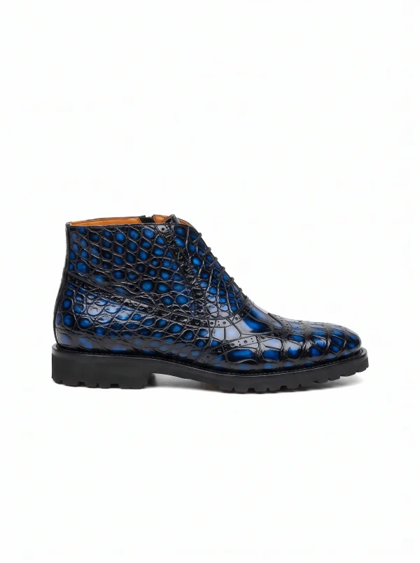 Blue Dorchester Crocodile Brogues, side profile