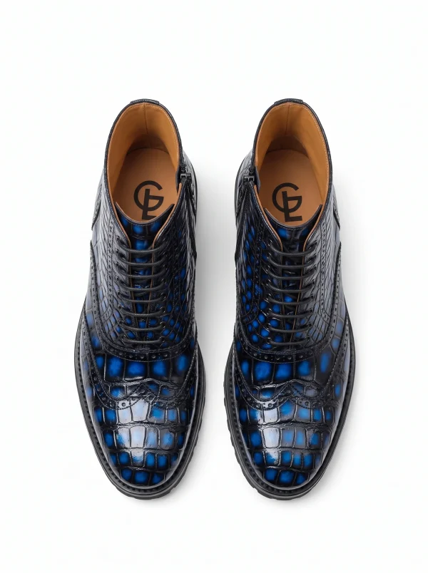 Blue Dorchester Crocodile Brogues, top view