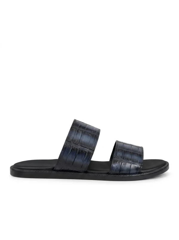 Blue Sapphire Montague Crocodile Slides, side profile