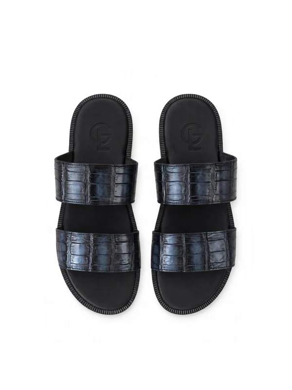 Blue Sapphire Montague Crocodile Slides, top view