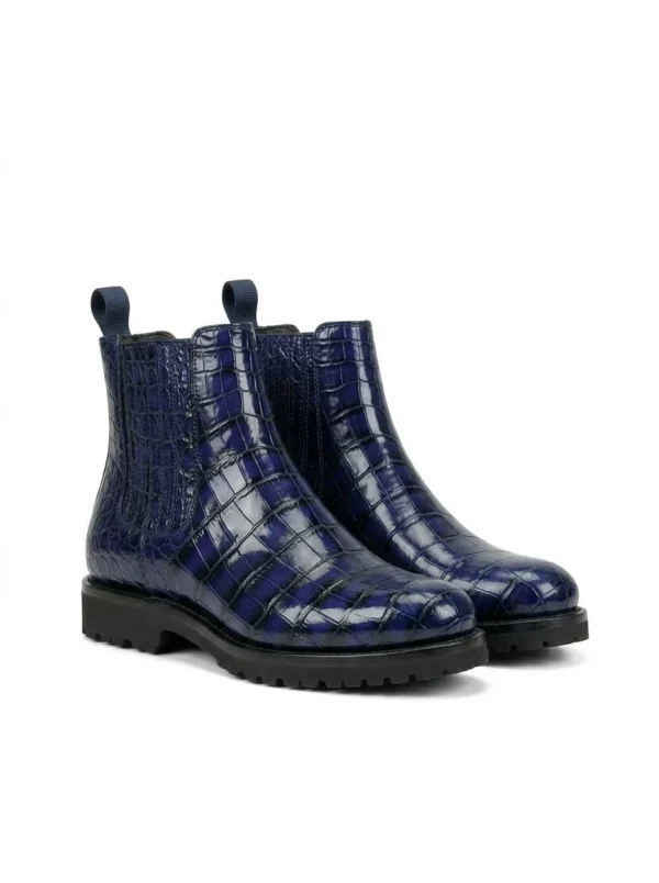 Blue Valentino Alligator Chelsea Boots, three-quarter view