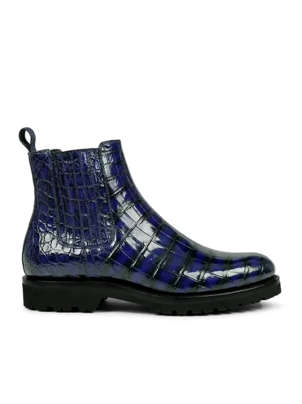 Blue Valentino Alligator Chelsea Boots, side profile