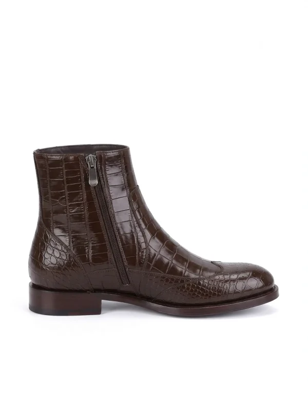 Brown Althorpe Crocodile Ankle Boots, side profile