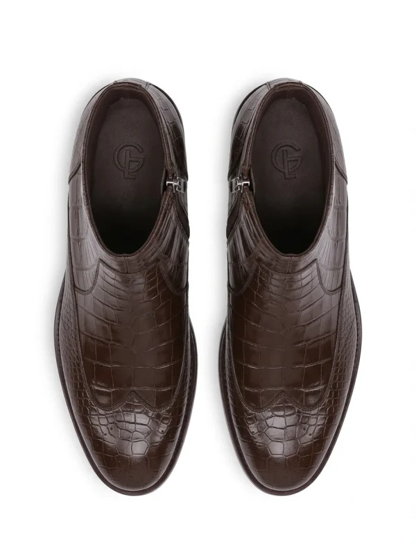 Brown Althorpe Crocodile Ankle Boots, top view