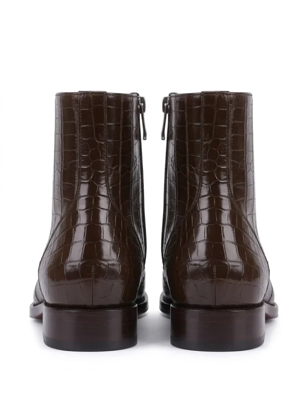 Brown Althorpe Crocodile Ankle Boots, rear view