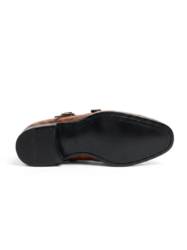 Brown Aristano Alligator Monk Strap Shoes, sole
