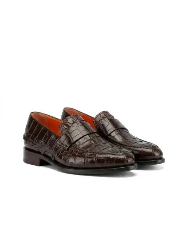 Brown Aristano Crocodile Loafers, three-quarter view