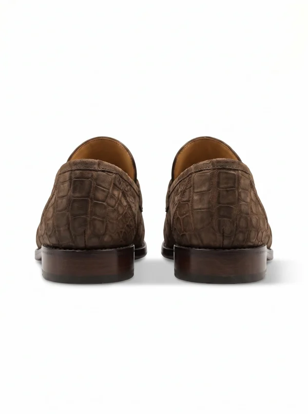 Brown Aristano Suede Crocodile Loafers, rear view