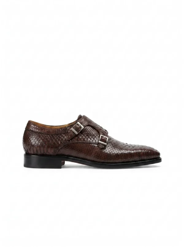 Brown Bardolino Python Monk Strap Shoes, side profile