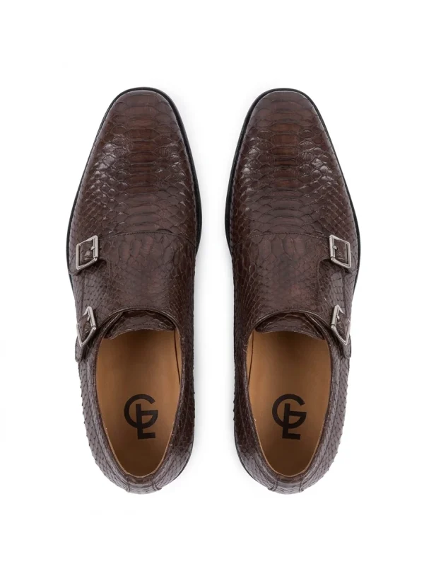 Brown Bardolino Python Monk Strap Shoes, top view