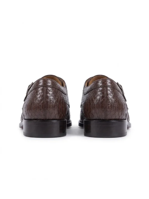 Brown Bardolino Python Monk Strap Shoes, rear view