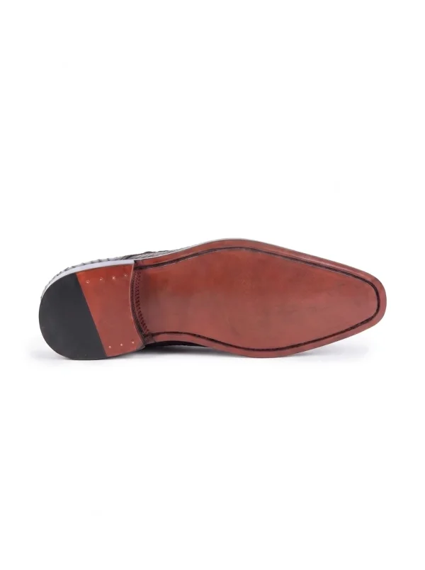 Brown Bardolino Python Monk Strap Shoes, sole
