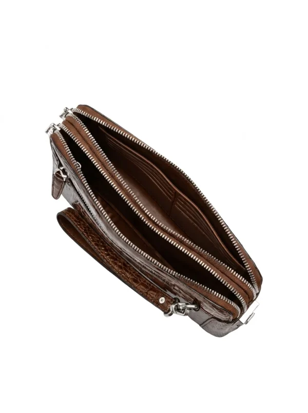 Brown Bramshaw Crocodile Travel Clutch, rear view