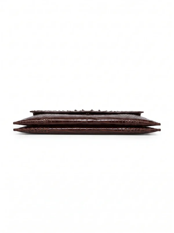 Brown Brancaster Crocodile Envelope Clutch, three-quarter view