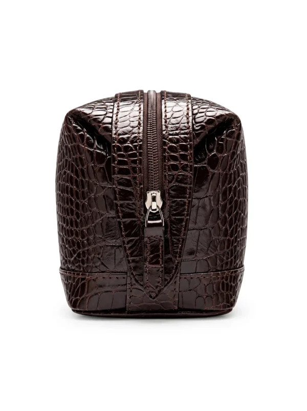 Brown Castiglione Crocodile Toiletry Case, open interior