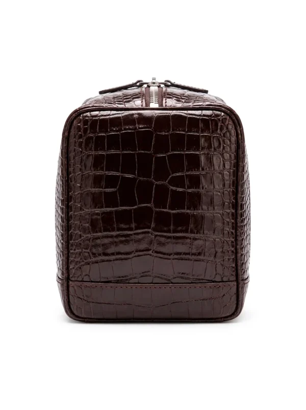 Brown Castiglione Crocodile Toiletry Case, side profile
