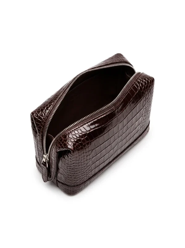 Brown Castiglione Crocodile Toiletry Case, top view