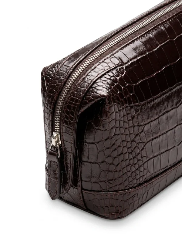 Brown Castiglione Crocodile Toiletry Case, skin detail
