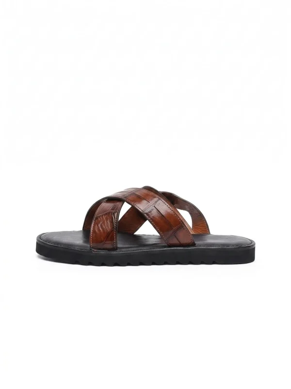 Brown Cavallone Alligator Slides, side profile