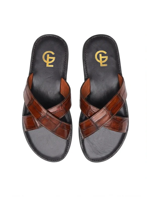 Brown Cavallone Alligator Slides, top view