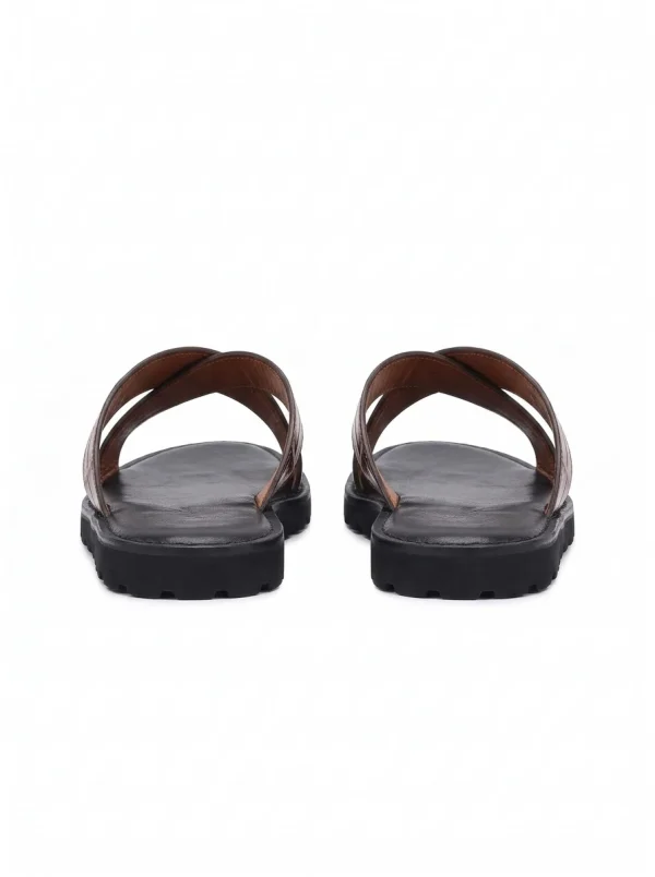 Brown Cavallone Alligator Slides, rear view