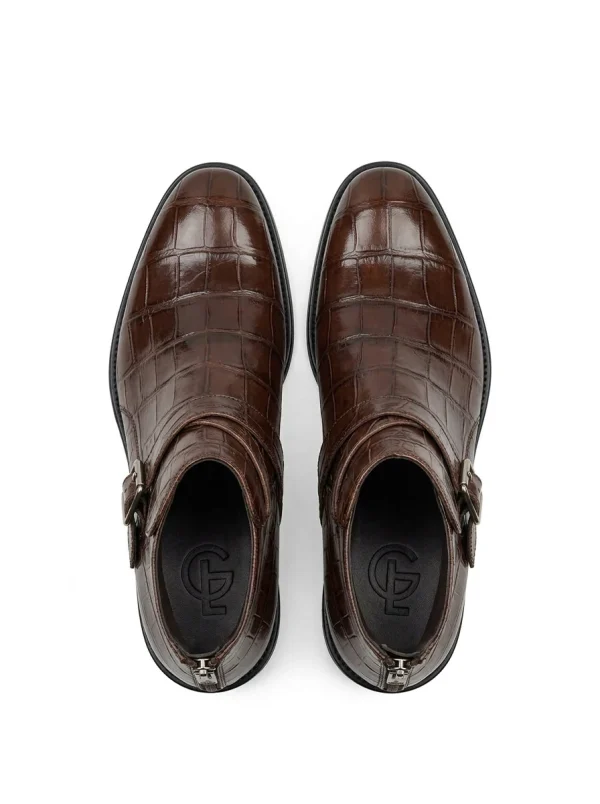 Brown Clarendon Alligator Ankle Boots, top view