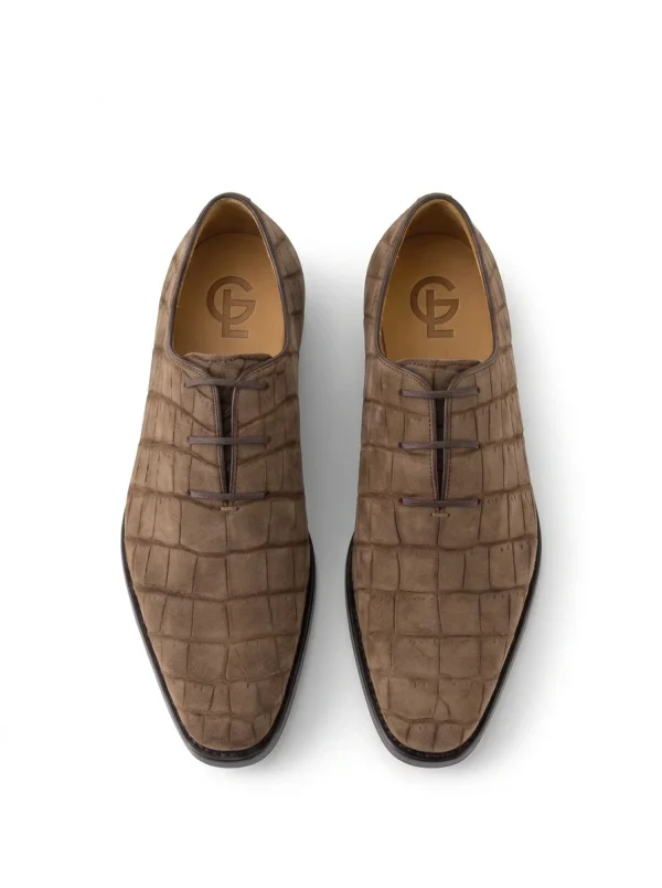 Brown Cortesi Nubuck Alligator Oxford Shoes, top view