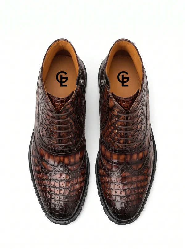 Brown Dorchester Crocodile Brogues, top view