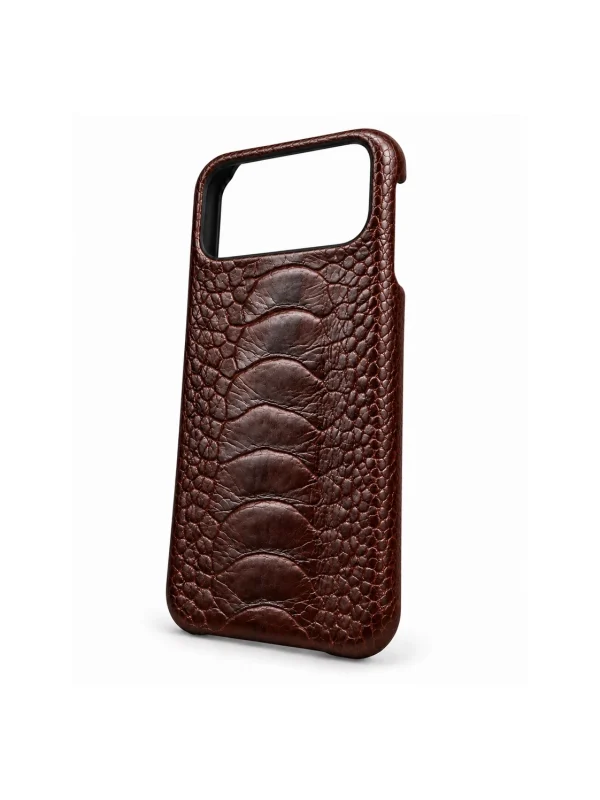 Brown Dorchester Ostrich Foot iPhone Case, three-quarter view