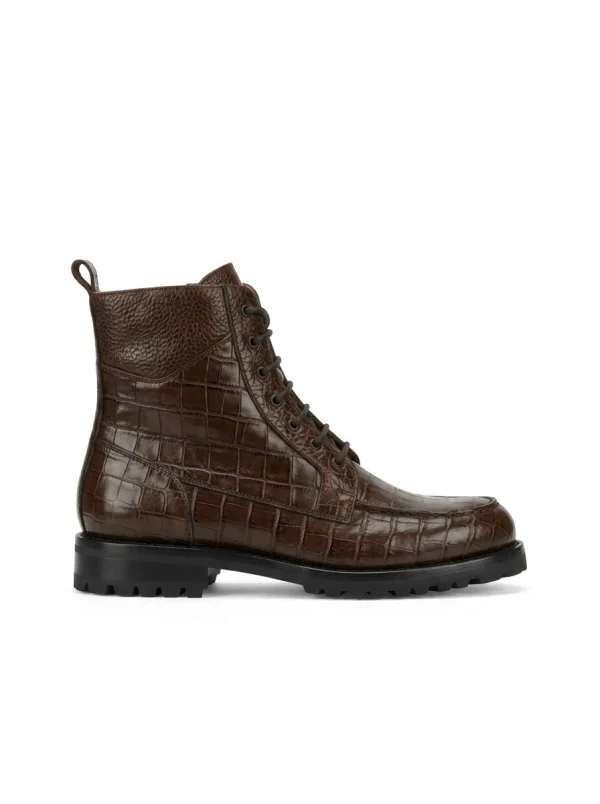 Brown Ebury Alligator Combat Boots, side profile