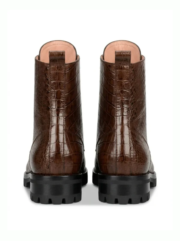 Brown Ebury Alligator Combat Boots, rear view
