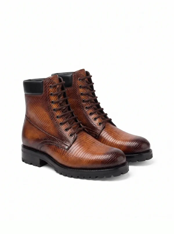 Brown Grosvenor Lizard Boots, three-quarter view