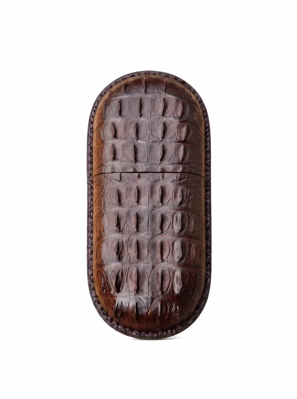Brown Gubbio Crocodile Glasses Case, back view